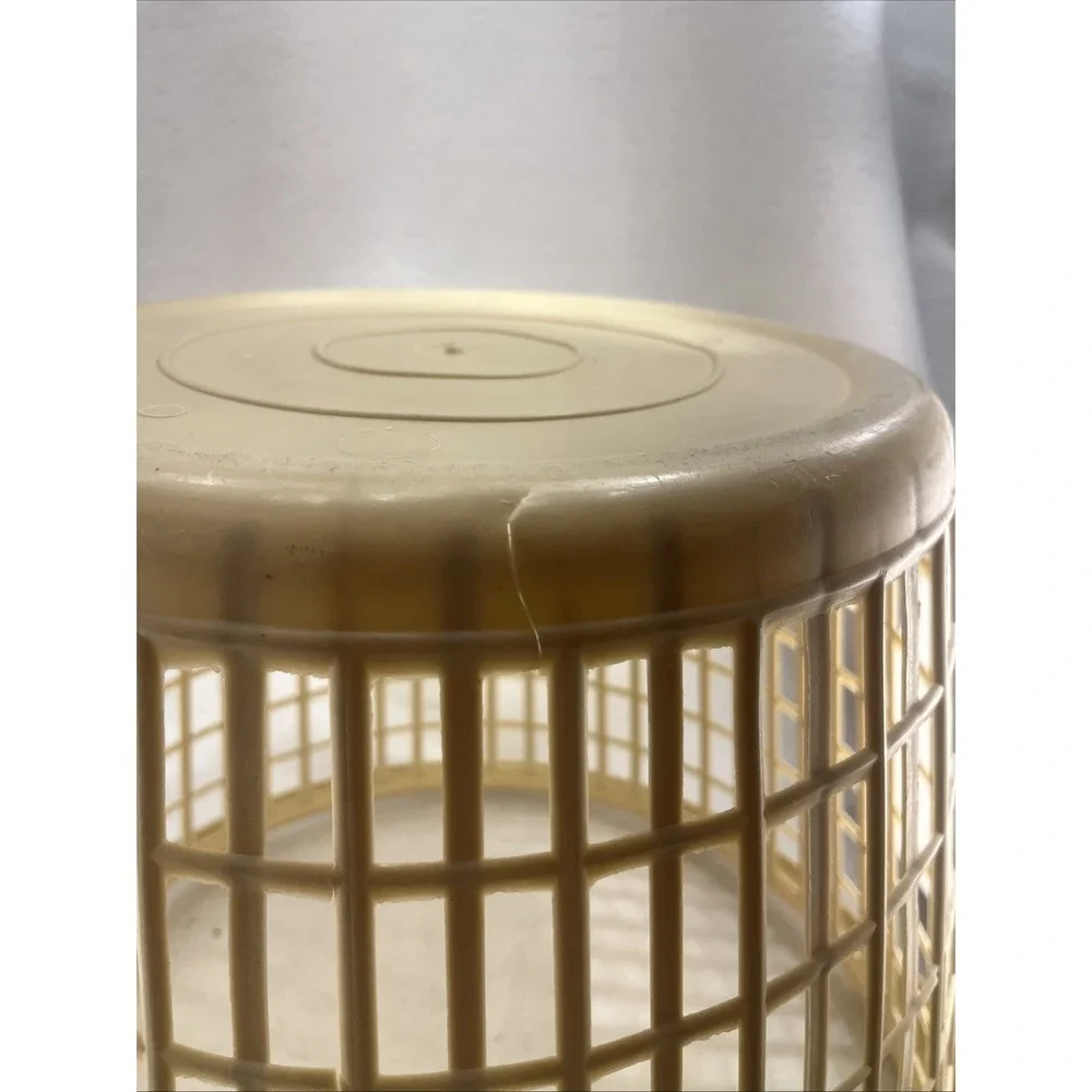Beige Cage Round Plastic Laundry Basket Retro 1960-70s Vintage, MCM, Grannycore